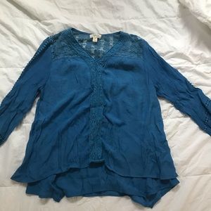 Style & Co Lace-Yoke Handkerchief-Hem Top